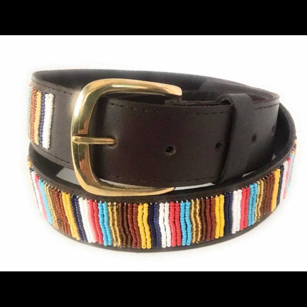 Hand Beaded Masai Leather Belt.
